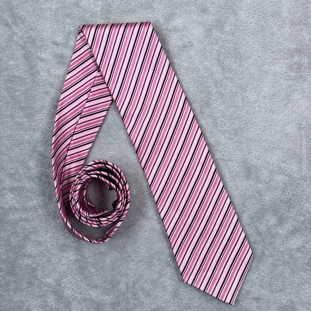 DolcePunta 100% Silk Tie Striped Pink Black Hand Made in Italy Mens 3.5